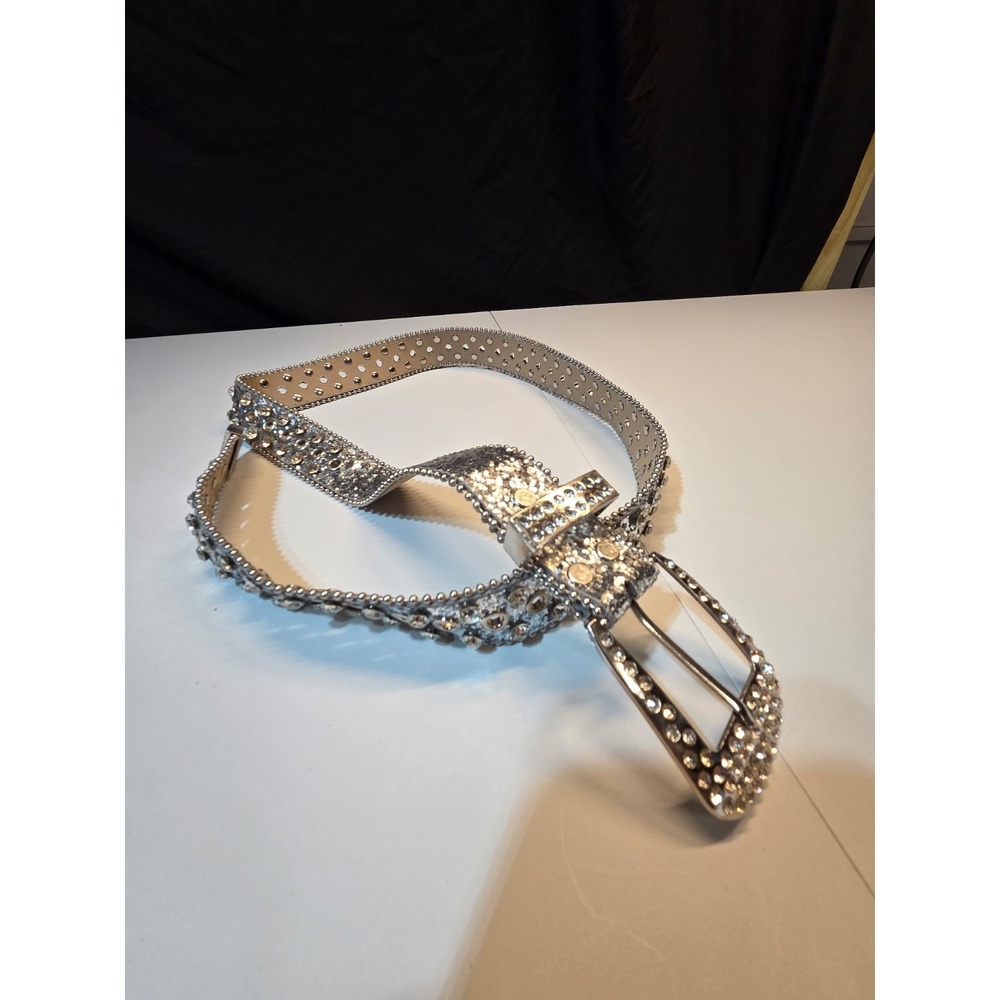 Silver Rhinestone Studded Bling Fashion Belt Women's 45" Crystal